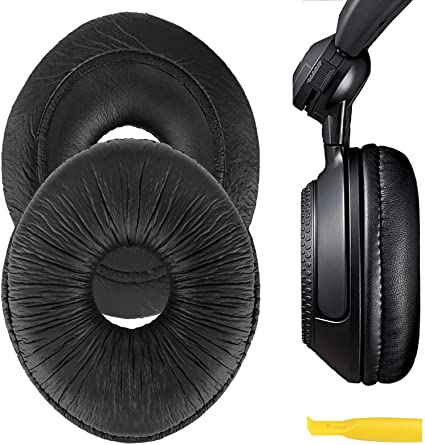 Geekria QuickFit Protein Leather Replacement Ear Pads for Panasonic Technics RP-DJ1200, RP-DJ1205, RP-DJ1210 Headphones Earpads, Headset Ear Cushion Repair Parts (Black)