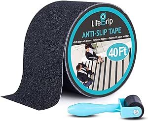 Anti Slip Traction Tape, 4 Inch x 40 Foot with Application Roller- Best Grip, Friction, Abrasive Adhesive for Stairs, Tread Step, Indoor, Outdoor (4" X 40' Tape   Roller)