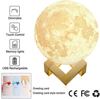 Large! 7.9"/20 cm Full Moon Lamp LED 3D Printing USB Rechargeable Dimmable Luna Baby Night Light Touch Sensor White/Warm Modern Floor Desk Bedroom Home Decorative Novelty Lights