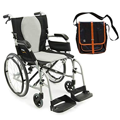 Karman S-2512 Aluminum ErgoFlight Ultra Lightweight Ergonomic Wheelchair S-2512F18SS, Swing In/Away Removable footrest 18"W X 17"D Seat, Frame Color Silver & FREE Medical Utility Bag Black!