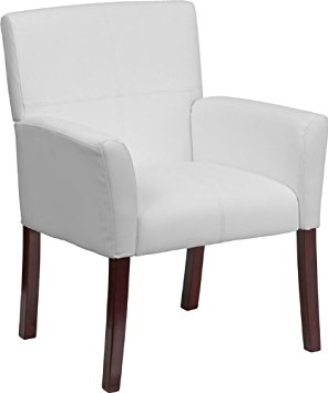 Flash Furniture BT-353-WH-GG White Leather Executive Side/Reception Chair with Mahogany Legs