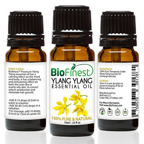 BioFinest Ylang Ylang Oil - 100% Pure Ylang Ylang Essential Oil - Premium Organic - Therapeutic Grade - Aromatherapy - Boost Energy/Heart - Help Reduce Stress/Anxiety - FREE E-Book (10ml)