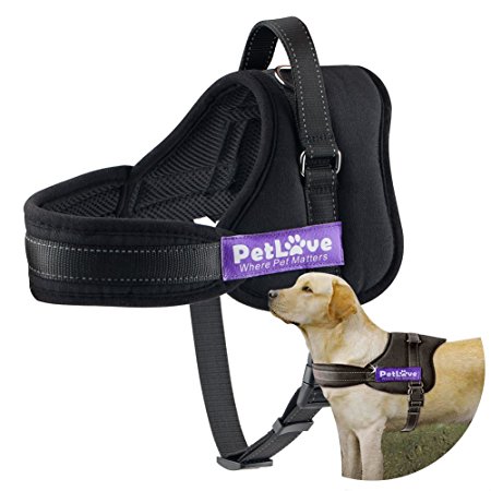 Dog Harness, PetLove Soft Leash Padded No Pull Dog Harness with All Kinds of Size (Medium, Black)