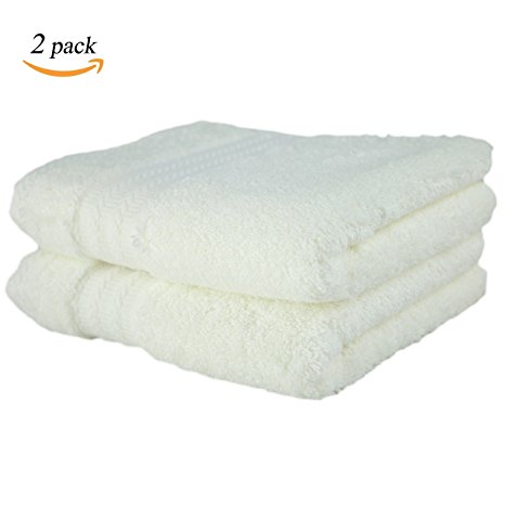 Premium Thick 14" x 29" Cotton Hand Towel-Multipurpose Use for Bath, Hand, Face, Gym and Spa - Machine Washable, Hotel Quality, Super Soft and Highly Absorbent (Hand Towel x2, White)