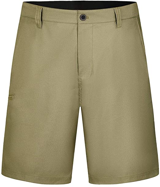 PULI Men's Stretch Water Resistant Lightweight Flat Front Dress Golf Hybrid Shorts with Zip Pockets
