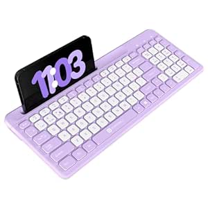 Portronics Bubble Square Wireless Keyboard with Bluetooth   2.4 GHz USB Receiver (Dual Connectivity), Pair 3 Devices Max, Multimedia Hotkeys, for Laptop, PC, Smartphone, Tablet (Purple)