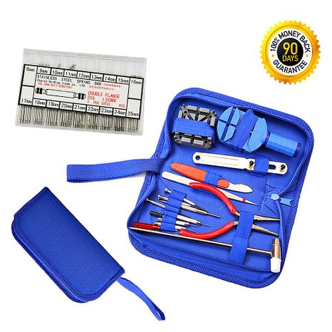 Viion Professional Watch Repair Tool Kit 16pcs   Stainless Pins case 144pcs   Blue Organizer Zipped Case!