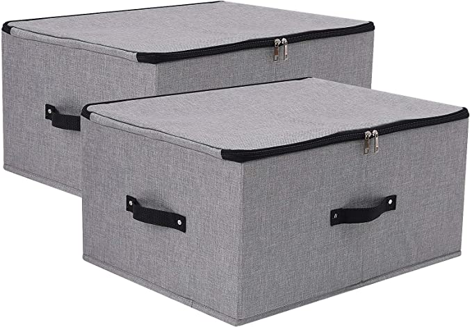 AMJ [2 Pack Foldable Storage Baskets with Handles Lid, Fabric Baskets Set for Baby Storage, Toy Storage, Nursery Baskets (Dark Grey, 20.5L×16W×10H)