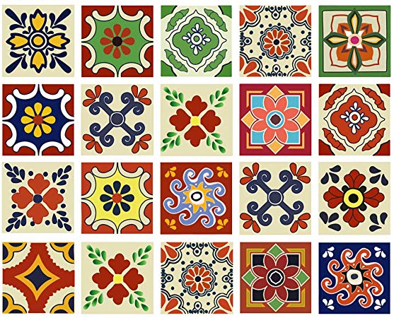 Poromoro Spanish Portuguese Azulejo Style Peel and Stick Tile Stickers Set of 20 pcs (3.9x3.9, C)