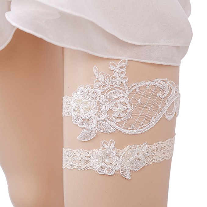 OURIZE Wedding Lace Garter for Bridal Rhinestones Garter Belt Set