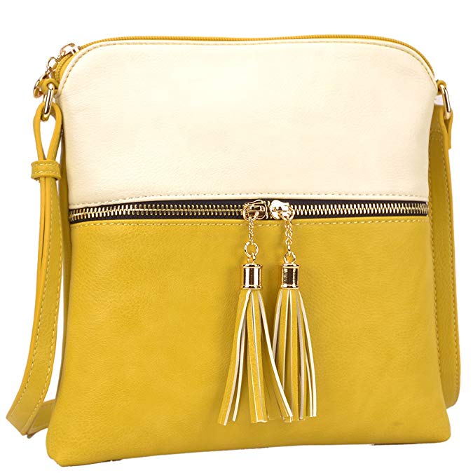 Dasein Lightweight Medium Crossbody Bag Vegan Leather Shoulder Bag Small Travel Purse with Tassel