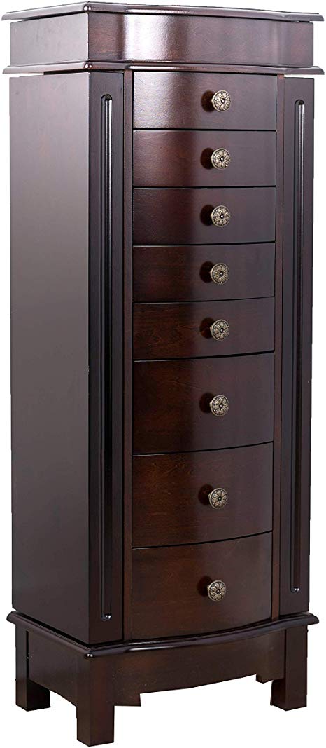 Hives and Honey 8008-489 Shadow Jewelry Cabinet Armoire Front Storage Chest Stand Organizer, Dark Walnut