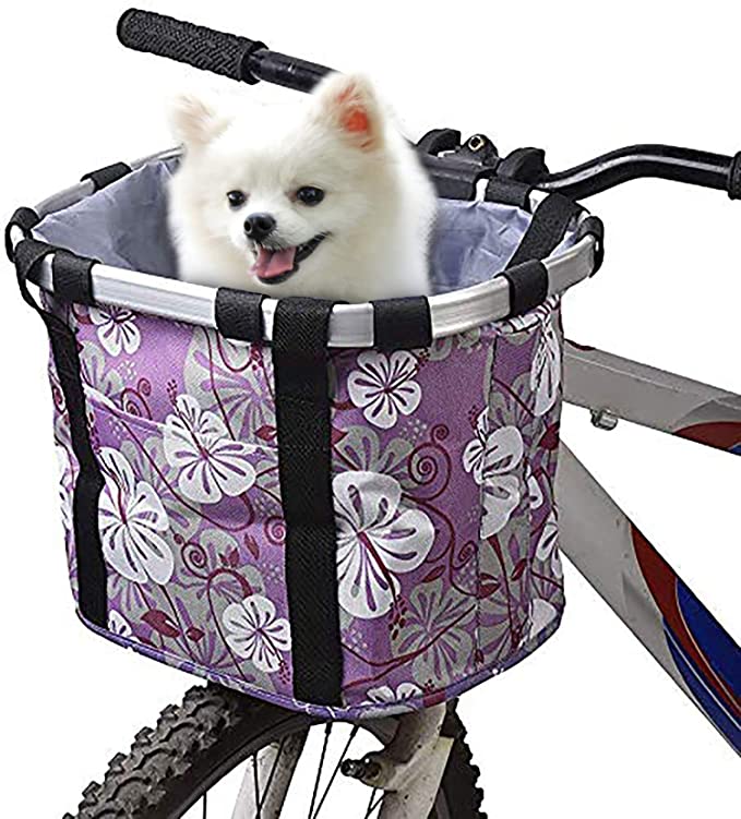 URBEST Bike Basket, Small Pets Cat Dog Folding Carrier, Removable Bicycle Handlebar Front Basket, Quick Release and Easy to Install, Detachable Cycling Bag