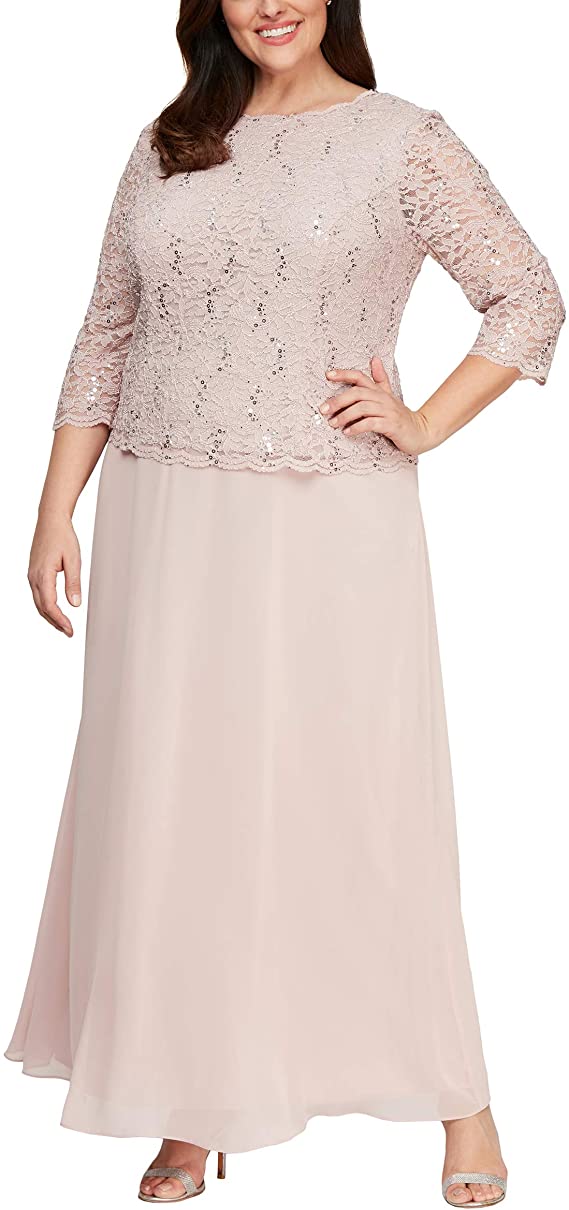 Alex Evenings Women's Plus Size Long Lace Mock Dress