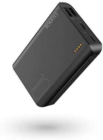 ROMOSS 10000mAh Portable Charger, Sense 4 Mini Power Bank with Dual Output, Small Size External Battery Pack Compact Slim Thin for iPhone 11/11 Pro / 11 Pro Max/XS/X, Samsung & More, Black