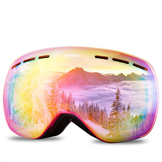 Ski Goggles - Frameless Interchangeable Lens Unisex Snowboard Goggles for Men and Women -100% UV400 Protection (Pink)