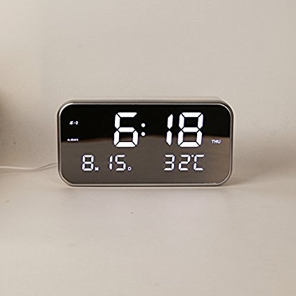 METIS Modern Morning Clock Digital Alarm Clock, Acoustic Control Clock With Time Temperature And Voice Control. White
