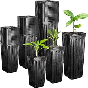 60pcs Plastic Deep Plant Nursery Pots,Tall Tree Pots,Black Deep Seedling Container Pots with Drainage Holes for Indoor Outdoor Gardening (3Size-7.8" H 9.4" H 12.2" H)