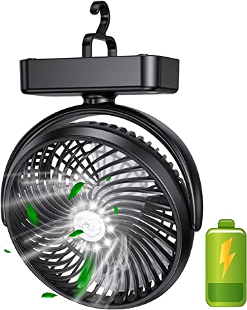 KIMILAR 10000mAh Desk Fan USB, Silent Camping Fans with Hook, 3 Speed Level & 360° Rotation Electric Fan, Portable Rechargeable Fan with LED Night Lights, Powerful Cooling Fan for Home Office Bedroom