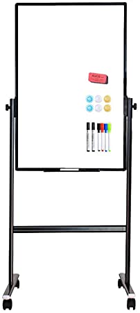 VIZ-PRO Double-Sided Magnetic Mobile Whiteboard, Height Adjustable, Dry Erase Board with 6 Markers, 6 Magnets, 1 Eraser and 2 Hooks,36 x 24 Inches, Black