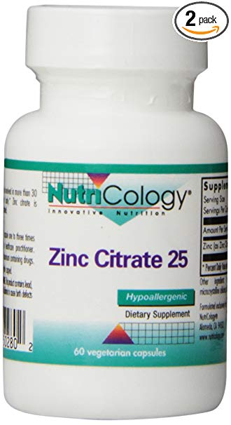 Nutricology Zinc Citrate 25 Mg, Vegicaps, 60-Count (Pack of 2)