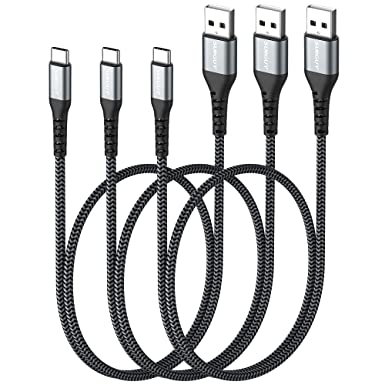 SUNGUY USB C Cable 【3-Pack 1.5ft/0.5m】 USB Type C Fast Charger Charging Cable Braided Compatible for Samsung Galaxy S10 S9 S8 S20, Huawei P10 P20 P30, Sony Xperia XZ and More -Grey