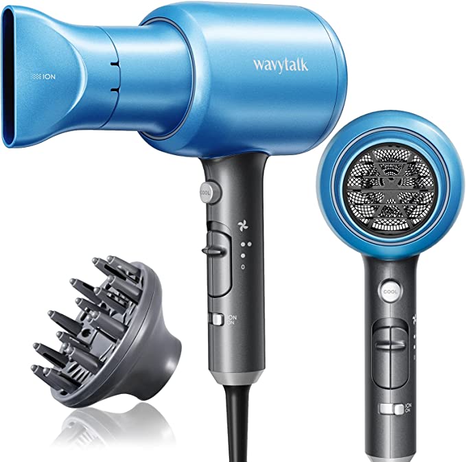 Wavytalk Hair Dryer, Lightweight Blow Dryer with Negative Ion and Blue Ray for Hair Care, 1875 Watt Motor for Fast Drying, Blue