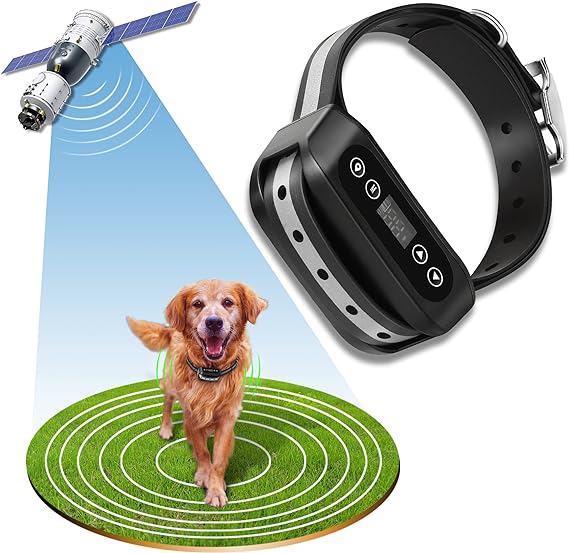 GPS Wireless Dog Fence System, Electric Satellite Technology Pet Containment System by GPS Signal for Dogs and Pets with Waterproof & Rechargeable Collar Receiver, Container Boundary (Black)