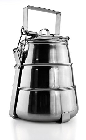 Stainless Steel Tiffin, 3-Tiered Metal India-Style Lunch Box / Bento / Cookie Container