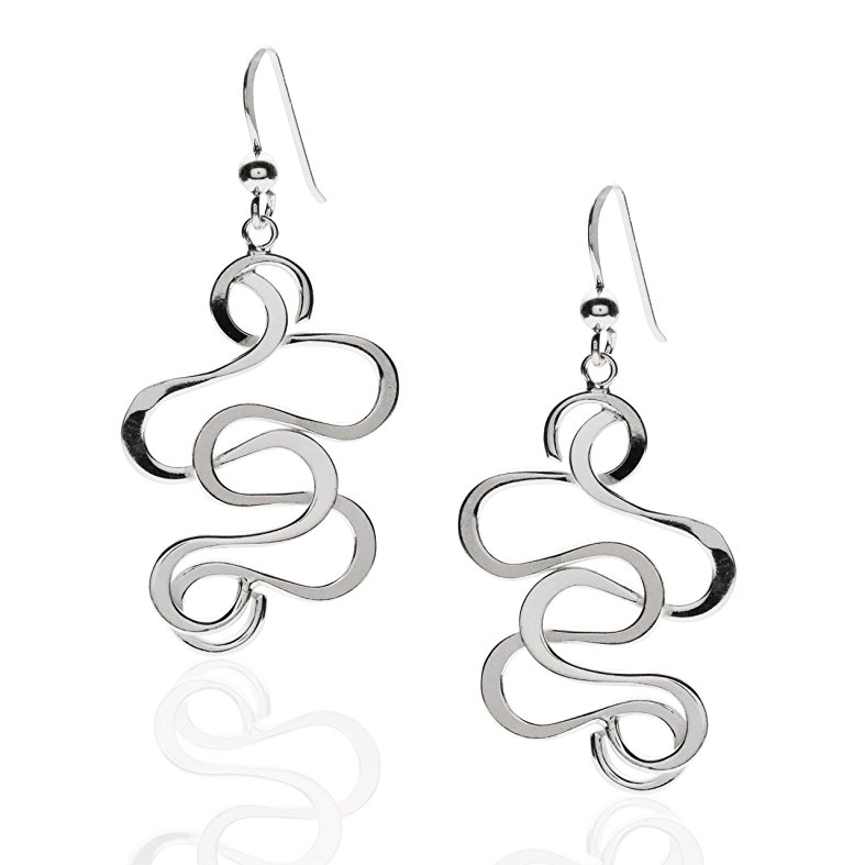 925 Sterling Silver Swirl Medium Dangle Statement Earrings