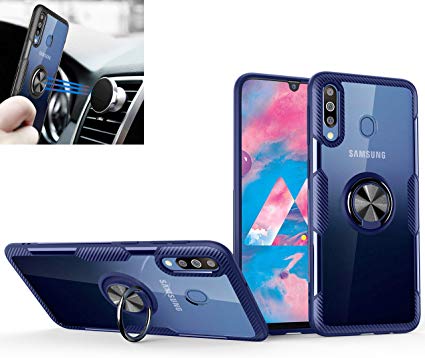 Galaxy M30 Clear Case,360° Rotating Ring Kickstand Protective Case,Silicone Soft TPU Shockproof Protection Thin Cover Compatible with [Magnetic Car Mount] for Samsung Galaxy M30 Case (Blue/Black)
