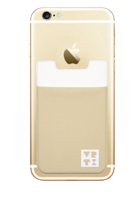 Stick-On Card Holder, Vortex Gear Stick-On Wallet; as a Credit Card Holder, Money Clip, ID Card Holder, Phone Card Holder for All Smartphones- iPhones and Androids, White/tan(light brown)
