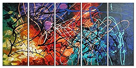 Wieco Art 5 Panels Abstract Heart Oil Paintings Reproduction on Canvas Wall Art Decor Ready to Hang for Home Office Decorations Extra Large Modern 100% Hand Made Contemporary Impressionist Artwork