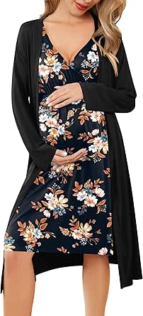 Ekouaer Maternity Nursing Gown and Robe Set Labor Delivery Nursing Nightgowns for Breastfeeding Pregnancy Clothes