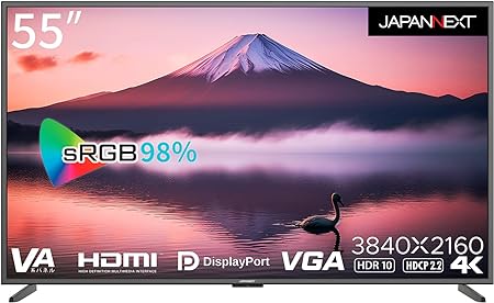 JAPANNEXT 55インチ 大型4Kモニター JN-V5500UHDR-N 非光沢モデル HDMI DP VGA PIP/PBP対応