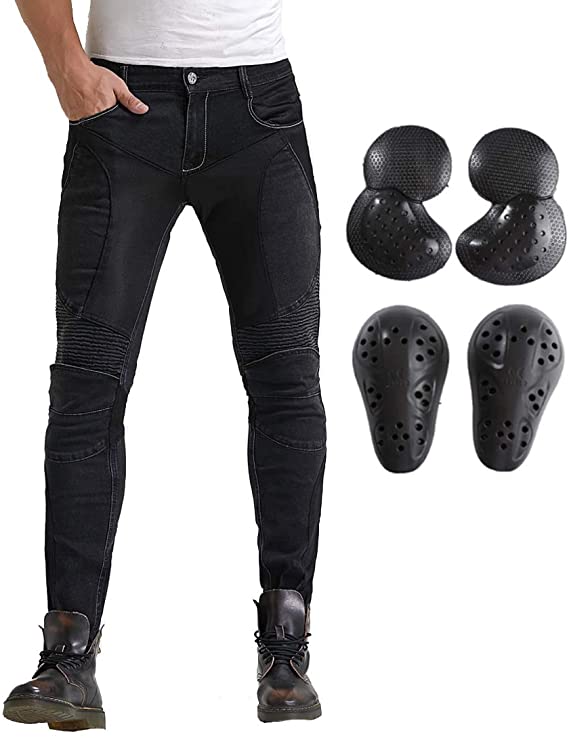 Summer Mesh Motorcycle Riding Jeans With Armor Motocross Racing Slim Stretch Pants (XXL=36, Black)