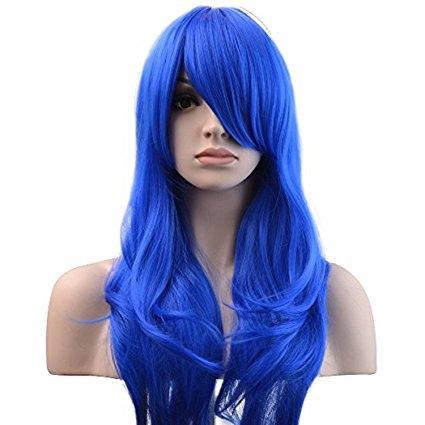 YOPO 28" Wig Halloween Long Big Wavy Hair Women Cosplay Party Costume Wig(Blue)