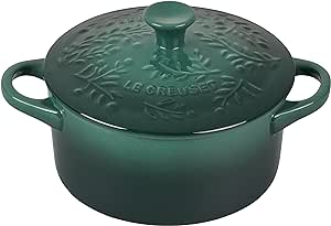 Le Creuset Olive Branch Collection Stoneware Mini Round Cocotte, 24 oz., Artichaut with Embossed Lid