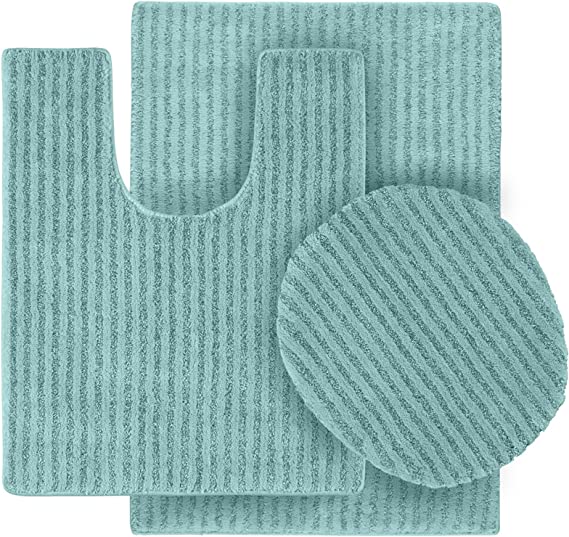 Garland Rug 3-Piece Sheridan Nylon Washable Bathroom Rug Set, Seafoam