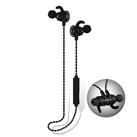 Bluetooth Headphones, Remax RB-S10 Best Wireless 4.1 Sports Earphones with Mic, Magnetic Earbuds, IPX7 Waterproof, HD Sound with Bass, Noise Cancelling, Secure Fit, Up to 8 Hours Working Time (Black)