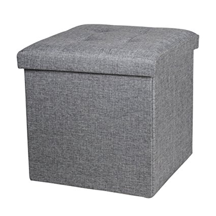NISUNS OT02 Folding Storage Ottoman Cube Foot Rest Stool Seat.15"x15"x15" (Linen Gray)