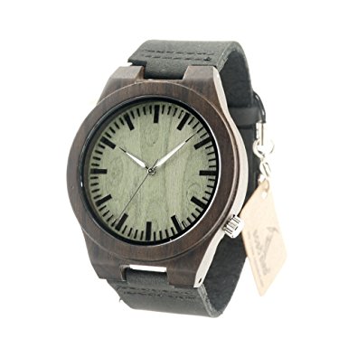 BOBO BIRD AM075 Men's Black Sandal Wood Asymmetric Design Bamboo Wooden Watches with Leather Band