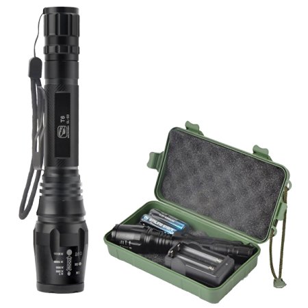 Smiling Shark SS-E3 1000 Lumens CREE XML-T6 LED Flashlight, 5 Modes Adjustable Focus Zoomable Flashlights, Super Bright Water Resistant Camping Torch for Outdoor Sports