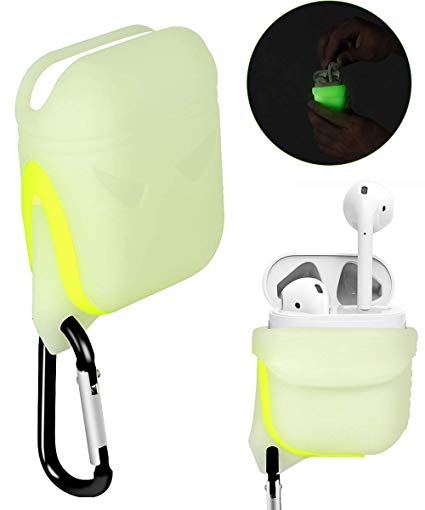 Alltravel Protective Cover for Airpod Case, NIGHTGLOW Green Silicon Skin, Shake, Shock and Water Proof, Use with The Skin on Design, Easy to go Carabiner, Light Weight and Durable, (Clear)