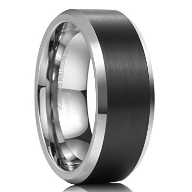 King Will 8mm Mens Tungsten Carbide Ring Wedding Band Black Brushed Matte Finished Comfort Fit