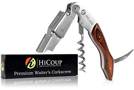 Waiters Corkscrew by HiCoup – Professional Grade Natural Pakka Wood All-in-one Corkscrew, Bottle Opener and Foil Cutter, the Favoured Choice of Sommeliers, Waiters and Bartenders Around the World