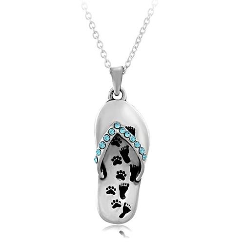 925 Sterling Silver "Always at Your Side" Paw Print Flip Flop Sandal Pendant Necklace, 18 inches