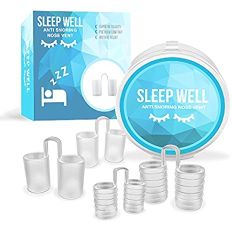 Anti Snoring Device By Sleepwell - Anti Snoring Solution - Set of 4 Anti Snore Nose Vents - Stop Snoring - Advanced and Upgraded Nasal Dilator With Travel Case - Immediate Comfort and Relief Sleep Aid