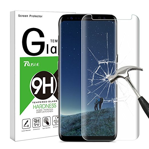 Galaxy S8 Screen Protector, Rusee Galaxy S8 Tempered Glass Screen Protector, Full Coverage, Ultra HD Clear, Anti-Scratch, Bubble Free, Curved Protective Film Cover for Samsung Galaxy S8