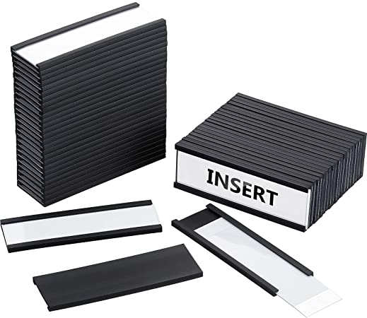 Magnetic Data Card Holders Magnetic Labels with Magnets and Cards for Metal Shelving, Metal Racks, Metal Mailboxes, 1 x 3 Inches (50 Pieces)